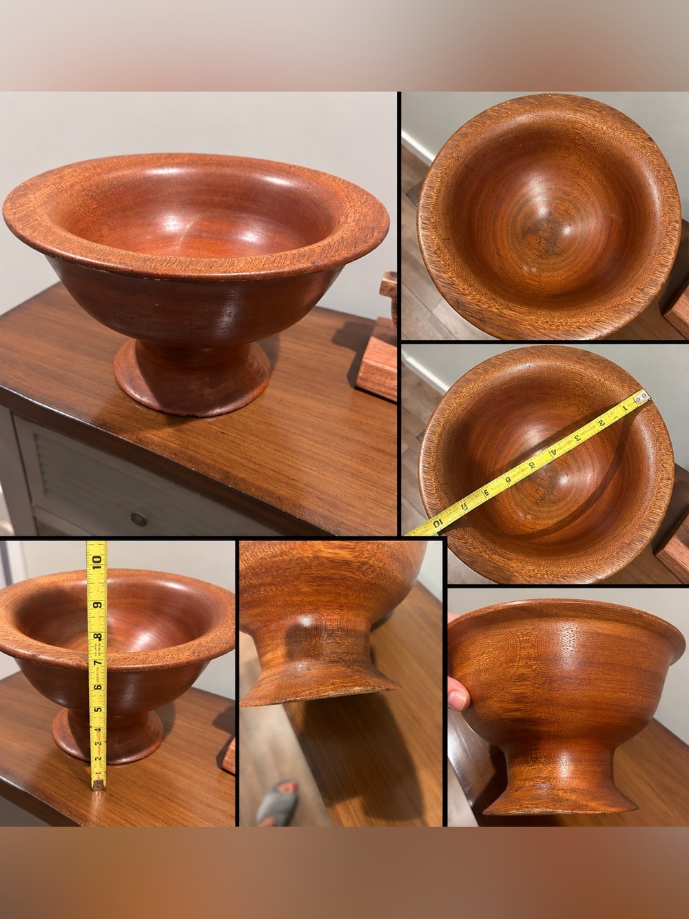 Source Unknown Wooden Pedestal Bowl - Warm Brown Finish